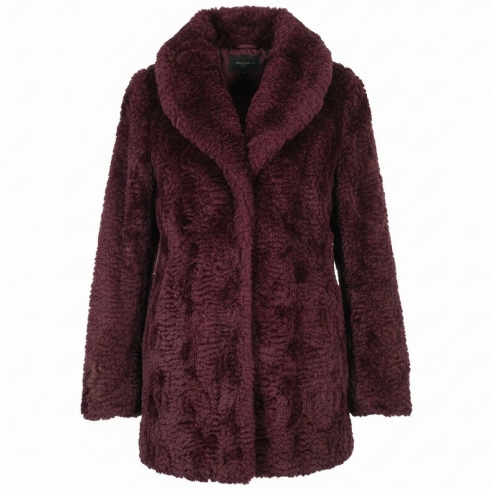 Express Faux Furry PLUSH Teddy Coat Burgundy/deep Wine Color